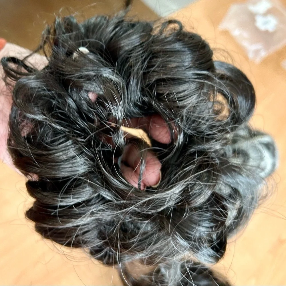 New hair pieces lot of 4 synthetic claw clip gray & rest scrunchies coffee color